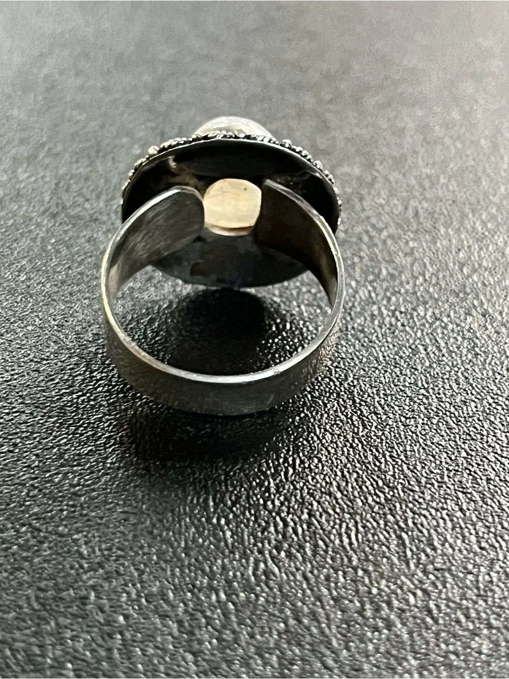 Sterling Silver Moonstone Beaded Halo Ring -Blue flash. See description